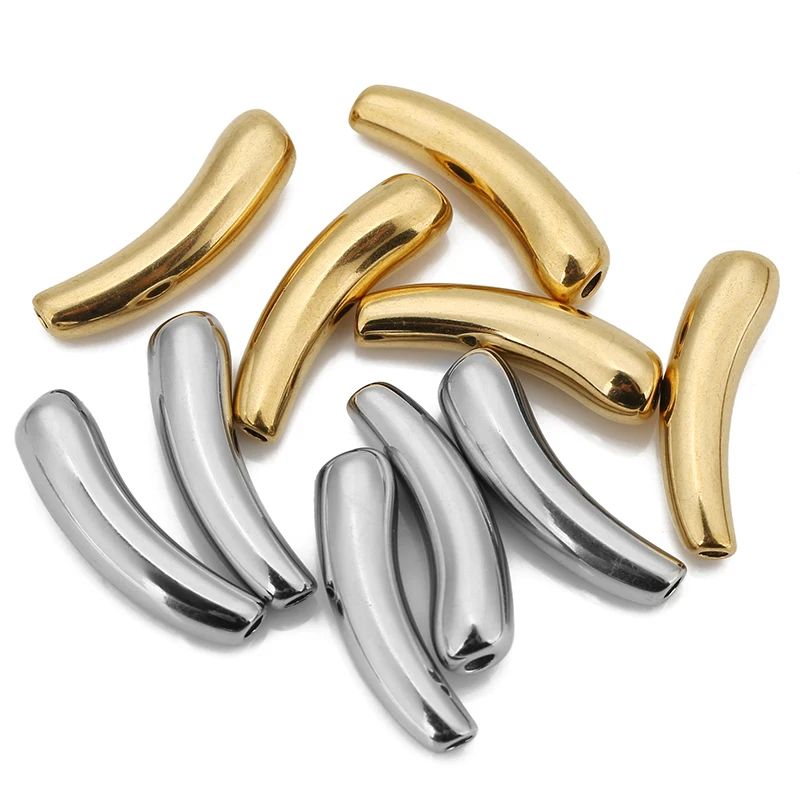 5pcs/lot Polishing Stainless Steel Eggplant Curved Tube Bead