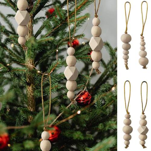 3pcs Christmas Tree Ornament Wooden Bead String Pendant Chri
