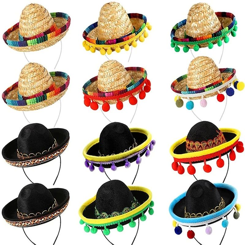 Mexican Mini Small Hat Hair Hoops Mini Sombrero Headbands He