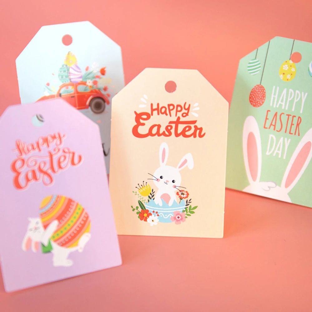 48pcs Easter Paper Tags Rabbit Bunny Hanging Tag Crafts DIY