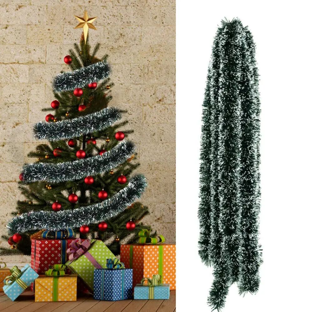 2meter Chunky Snow Tipped Green Tinsel Christmas Tree Decora