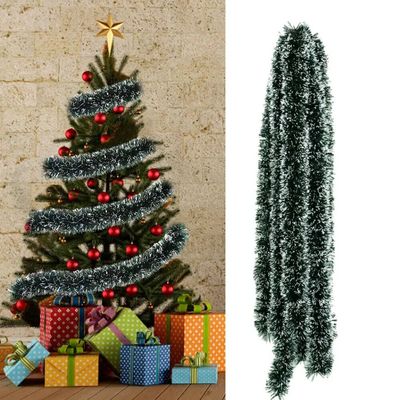 2meter Chunky Snow Tipped Green Tinsel Christmas Tree Decora