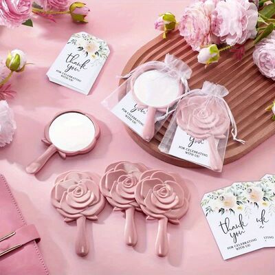 24pcs/8sets Rose Wedding Mirror Favors Plastic Bridal Shower