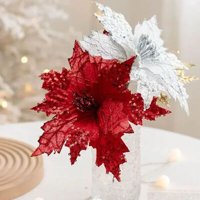 Glitter Sequin Christmas Flower Artificial Flower For Christ