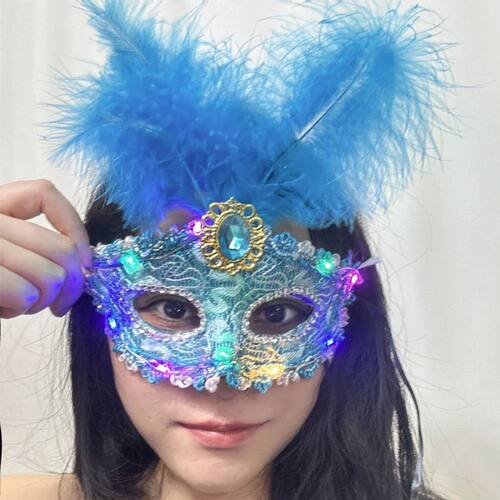 1Pcs Venetian Venice Glowing Feather Led Masks Woman Fancy D