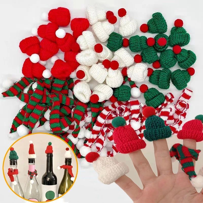 10PCS Winter Christmas Mini Woven Hat Scarf For Bottle Doll