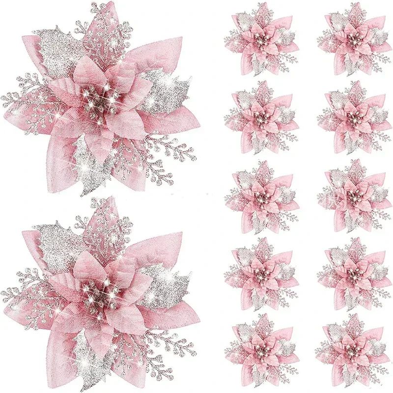 5pcs 14.5cm Glitter Artifical Christmas Flowers Mreey Christ