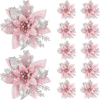 5pcs 14.5cm Glitter Artifical Christmas Flowers Mreey Christ