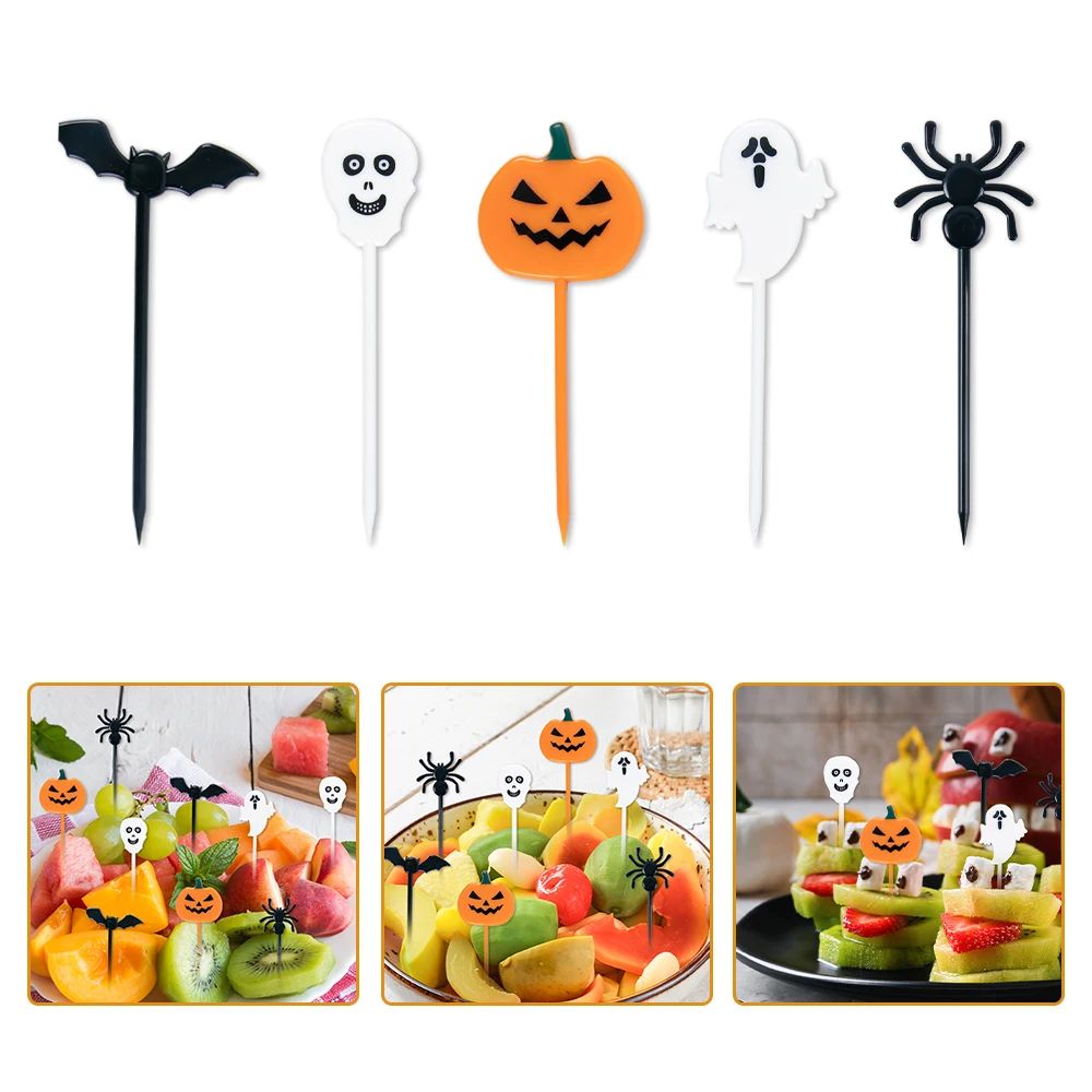 20-50pcs Pumpkin Bat Halloween Fruit Cake Dessert Forks Toot