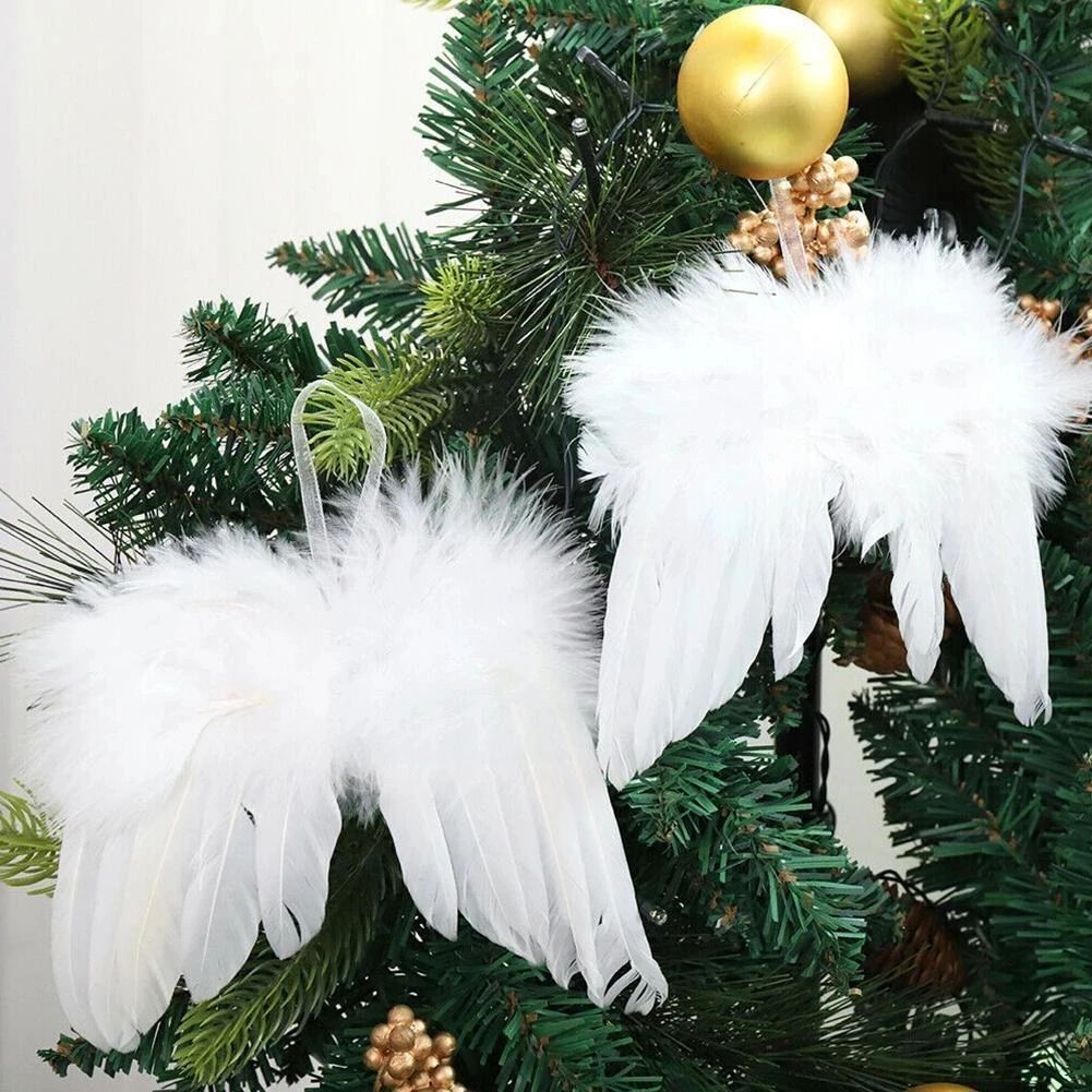 Angel White Feather Wing Christmas Tree Decor Hanging Orname