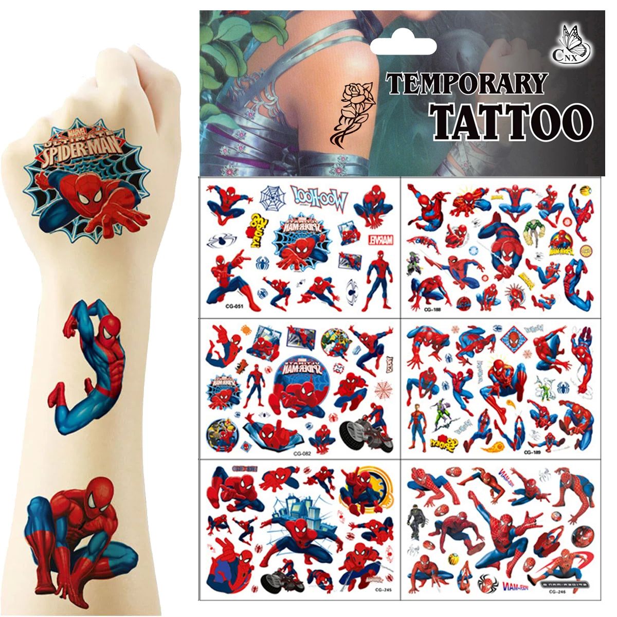 1/4/6/12pcs Spiderman Tattoo Stickers Party Favors Art Tempo