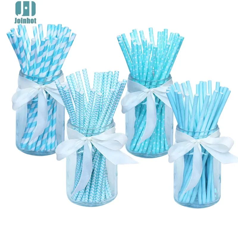 100pcs/lot sky blue Paper Drinking Straws Drinking Tubes Par