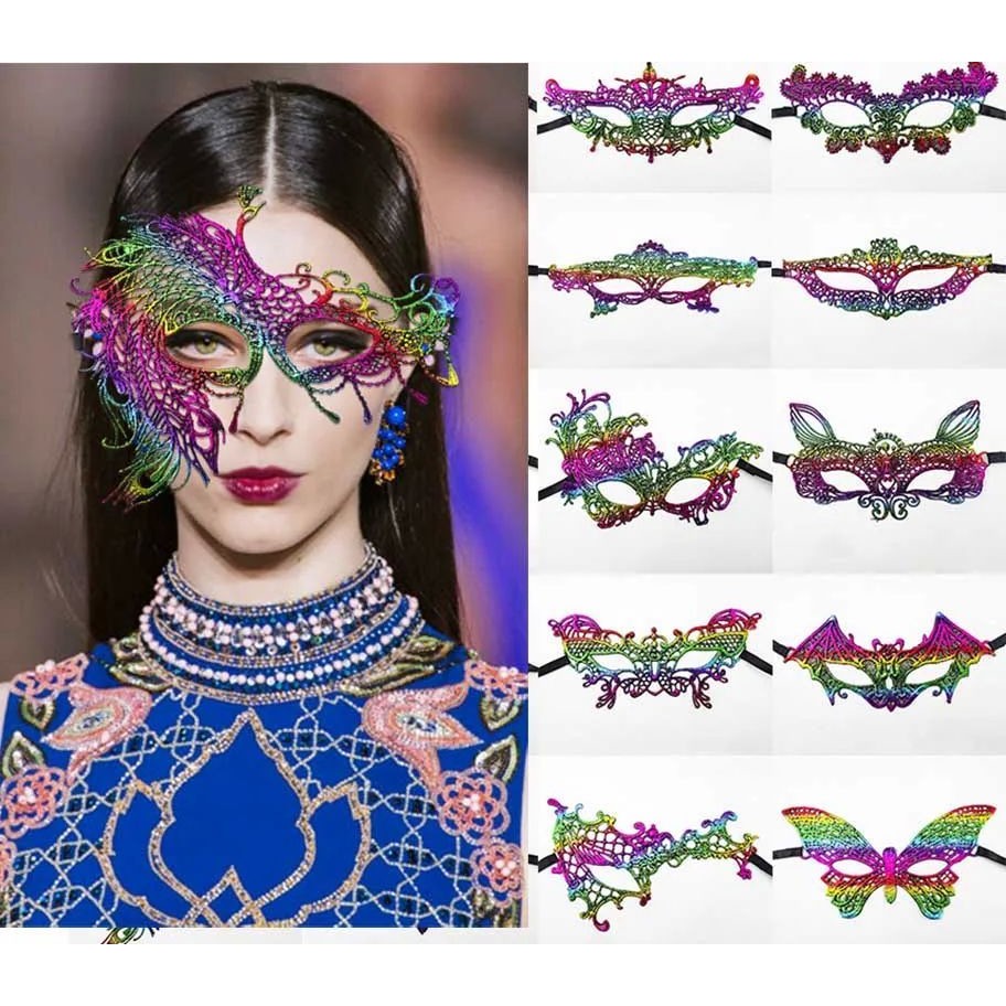 Colorful Lace Mask Gilding Sexy Club Bar Halloween Cosplay M
