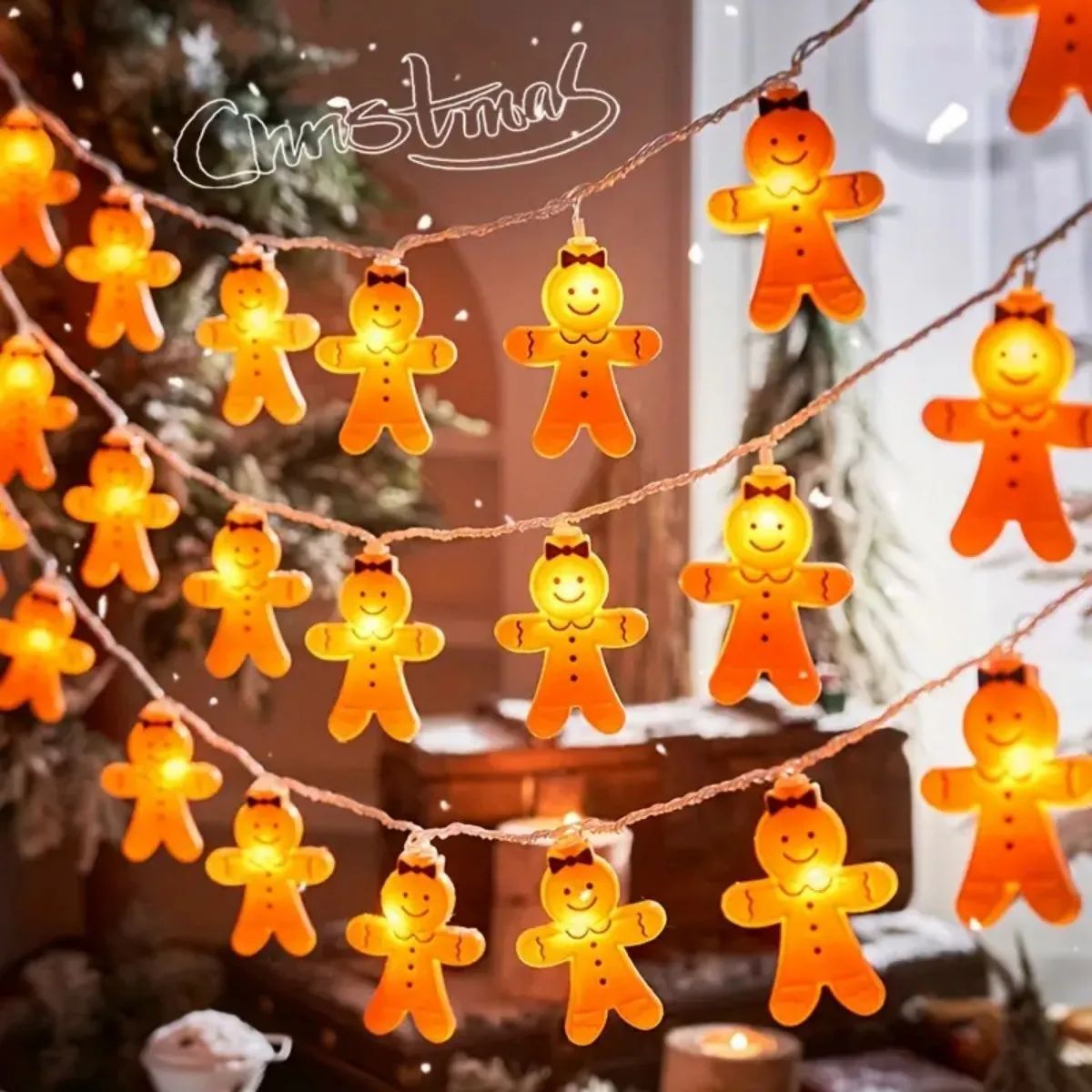 1pc 10/20 LED Ginger Bread Christmas LED String Lights Batte