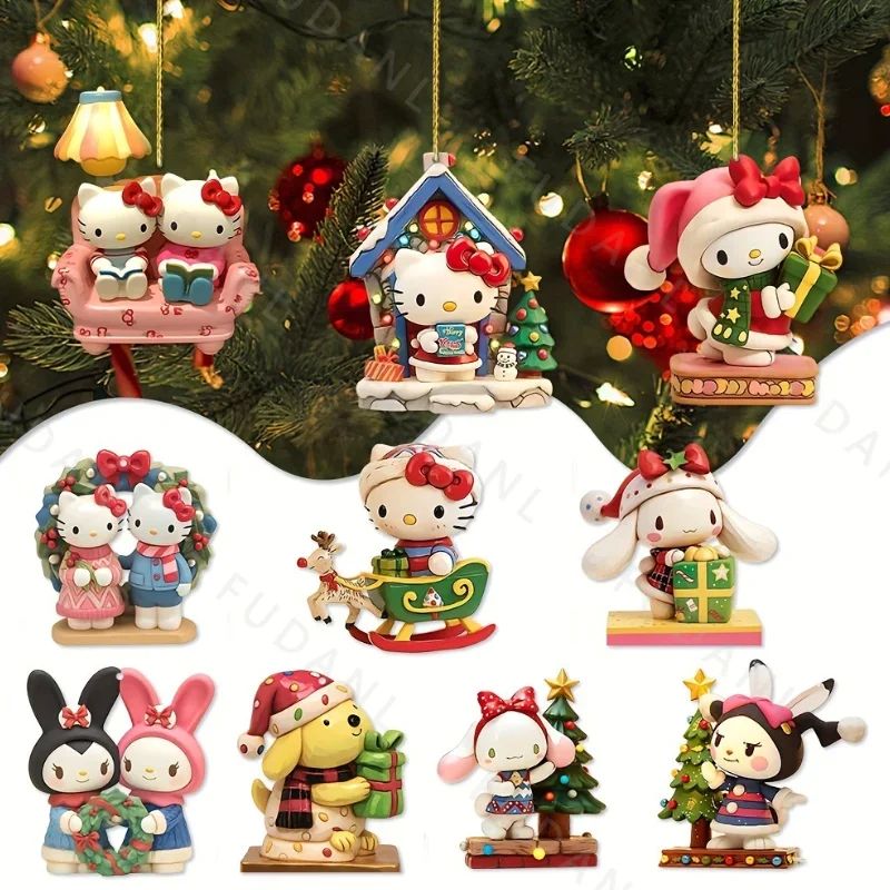 1/6/10PCS Christmas Sanrio Theme 2D Acrylic Pendant HelloKit