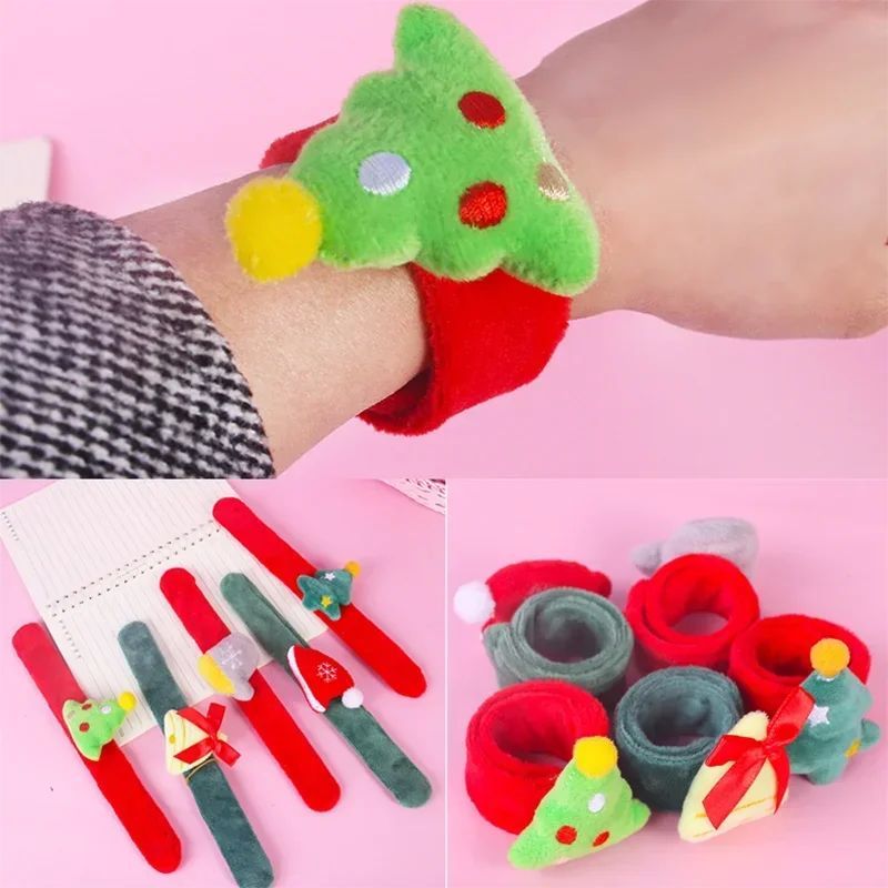 4Pcs Christmas Plush Slap Bracelets Xmas Santa Claus Reindee