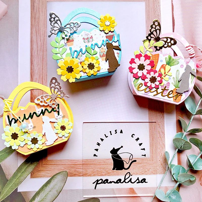 Easter Bunny Bag Basket Cutting Dies Stencils DIY Scrapbooki