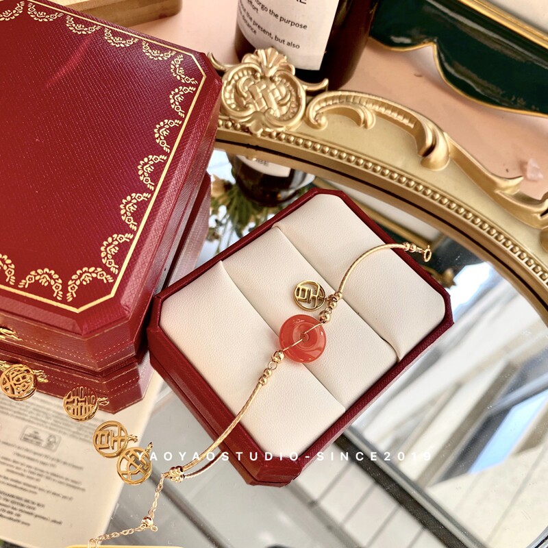 [평화와 기쁨. 부드러운 삶] 오리지널 사천 아이스 시드 남부 레드 안전 버클 14K 미국 금으로 채워진 여성용 팔찌