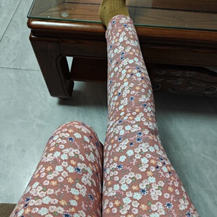 女线裤 内穿自发热小碎花双面德绒秋裤 防寒保暖裤 秋冬高腰妈妈新款