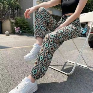 薄款 束脚灯笼裤 冰丝防蚊裤 九分裤 宽松 凉凉裤 夏高腰显瘦扎染休闲裤