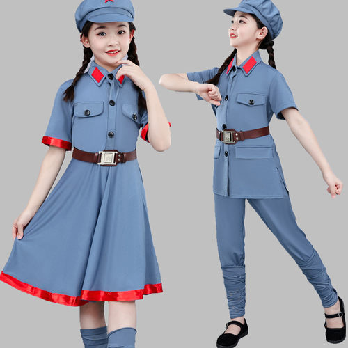 儿童小红军演出服装弹力八路军女