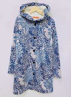 不退换货 潮牌红牌G家蓝色系树叶满布内毛绒针织面长袖长款外套