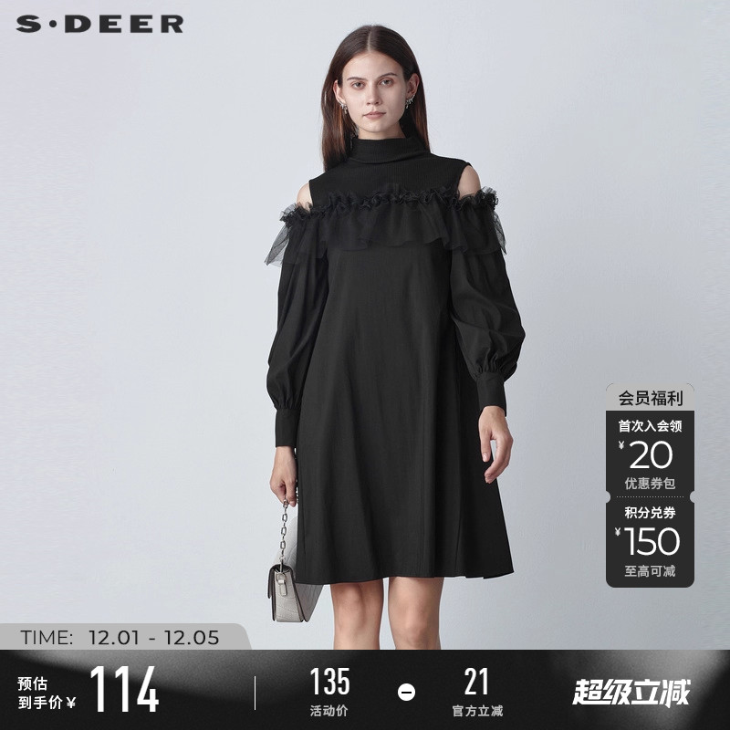 s.deer半高领蕾丝连衣裙
