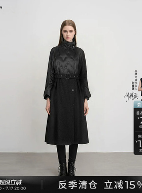 sdeer圣迪奥冬季女装复古立领拼接收腰长款羽绒服S234Z2431