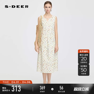 圆领撞色印花收腰无袖 连衣裙S252Z12E4 夏季 sdeer圣迪奥女装