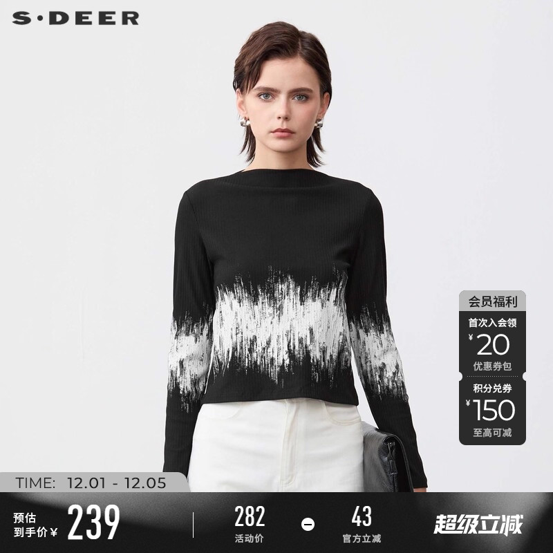 s.deer中高领肌理晕染长袖T恤