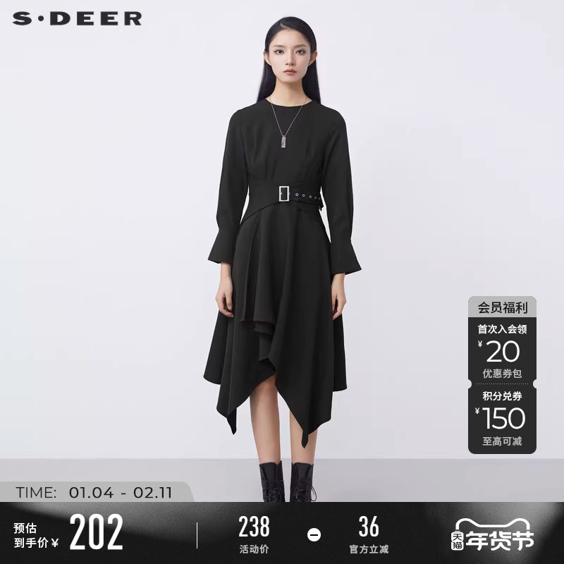 sdeer圣迪奥冬季女装圆领收腰长袖连衣裙S21481223,女装/女士精品,连衣裙,淘宝优惠券,粉丝福利购,淘宝优惠卷