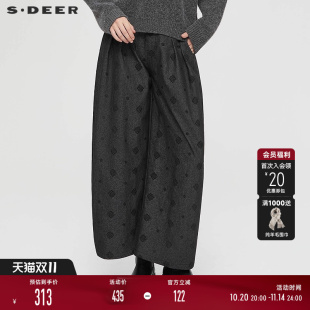 S25360802 复古高腰绣花插袋阔腿长裤 sdeer圣迪奥女装 25年新品