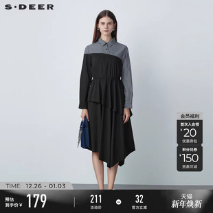 sdeer圣迪奥女春秋装 连衣裙S221Z1203 条纹拼接收腰不规则衬衫