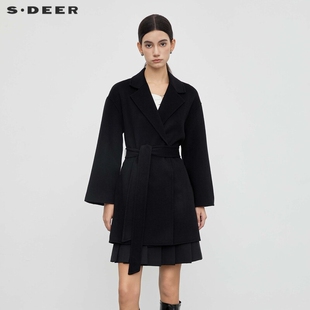 毛呢外套羊毛大衣S23462601 领收腰短款 sdeer圣迪奥女装 休闲西装