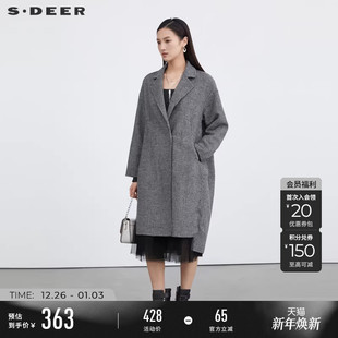 领格纹茧型长款 西装 毛呢大衣S214Z1871 女装 sdeer圣迪奥冬季