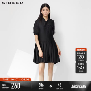 小黑裙学院风系带网纱衬衫 连衣裙S232Z12L8 女装 sdeer圣迪奥夏季