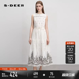 圆领波点绣花收腰无袖 连衣裙S252Z1209 夏季 sdeer圣迪奥女装