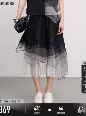 【流动金属】sdeer圣迪奥新品女欧根纱绣花不规则半身裙S252Z1101