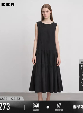 sdeer圣迪奥冬装女装复古圆领盘扣碎褶无袖连衣裙S244Z1204