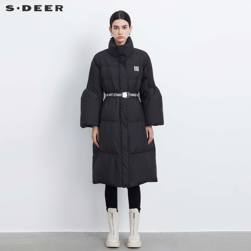 sdeer高领撞色字母收腰羽绒服