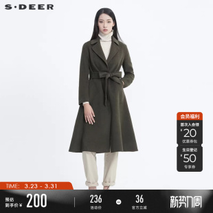 翻领收腰拼接长款 时尚 毛呢大衣外套S20461803 冬装 sdeer圣迪奥女装