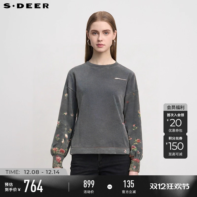 s.deer胸针印花宽松卫衣