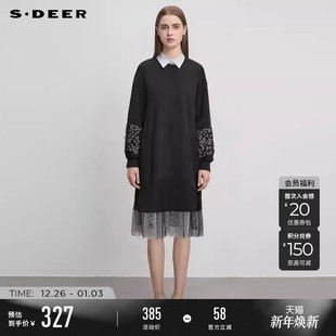 连衣裙套装 学院风印花网纱衬衫 S244Z1416 女装 sdeer圣迪奥秋冬季
