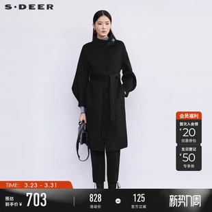 大衣S224Z2531 毛呢长款 sdeer圣迪奥冬装 女立领收腰泡泡袖