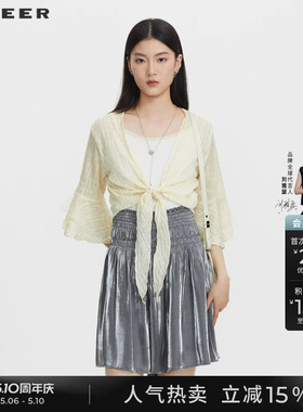 sdeer圣迪奥女装法式慵懒收腰网纱开衫披肩S232Z2802