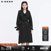 领收腰双排扣中长款 西装 风衣外套S22181809 女装 sdeer圣迪奥春装
