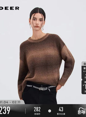 sdeer圣迪奥女装25年新品罗纹圆领渐变晕染宽松针织衫S254Z3510