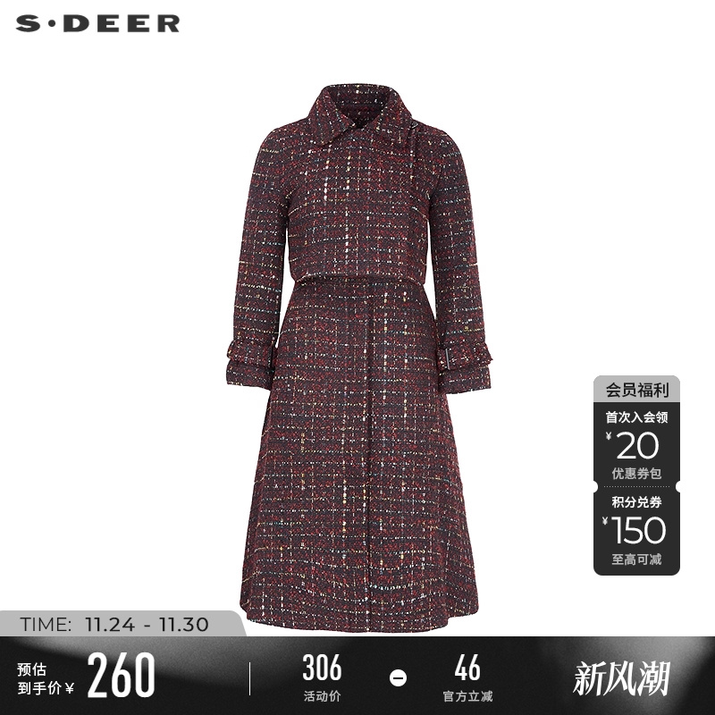 sdeer小香风格纹外套连衣裙套装