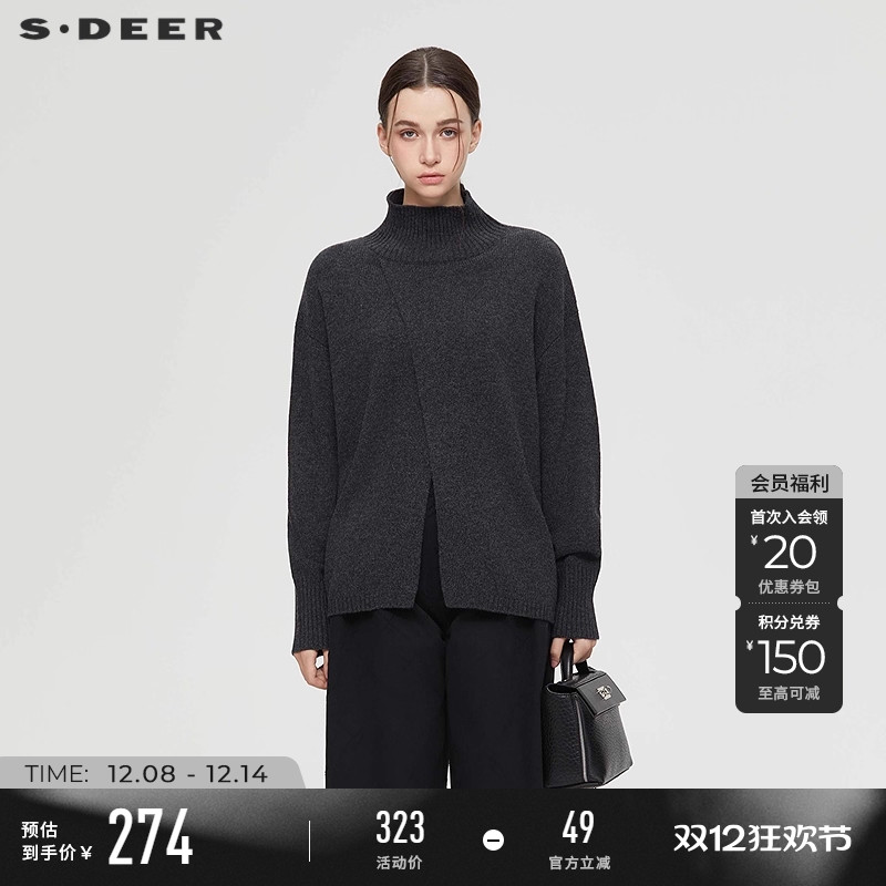 sdeer罗纹圆领拼接宽松针织衫
