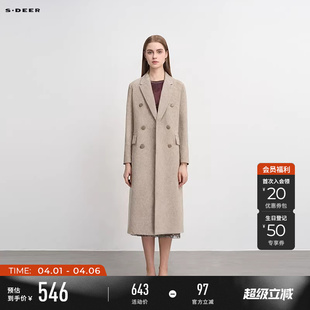 西装 领双排扣直筒双面呢大衣外套S233Z2523 女装 sdeer圣迪奥春秋装
